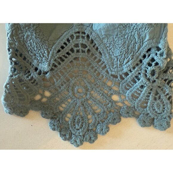 Democracy NWT Dusty Blue Cotton Embroidered Sz M Cottage Blouse Crocheted Lace - Picture 6 of 15